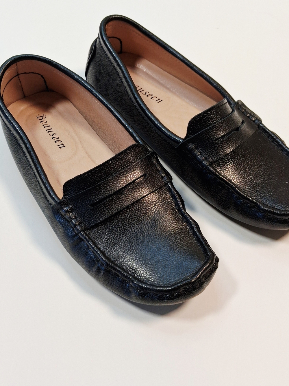 Black Leather Slip-On Penny Loafers NEW